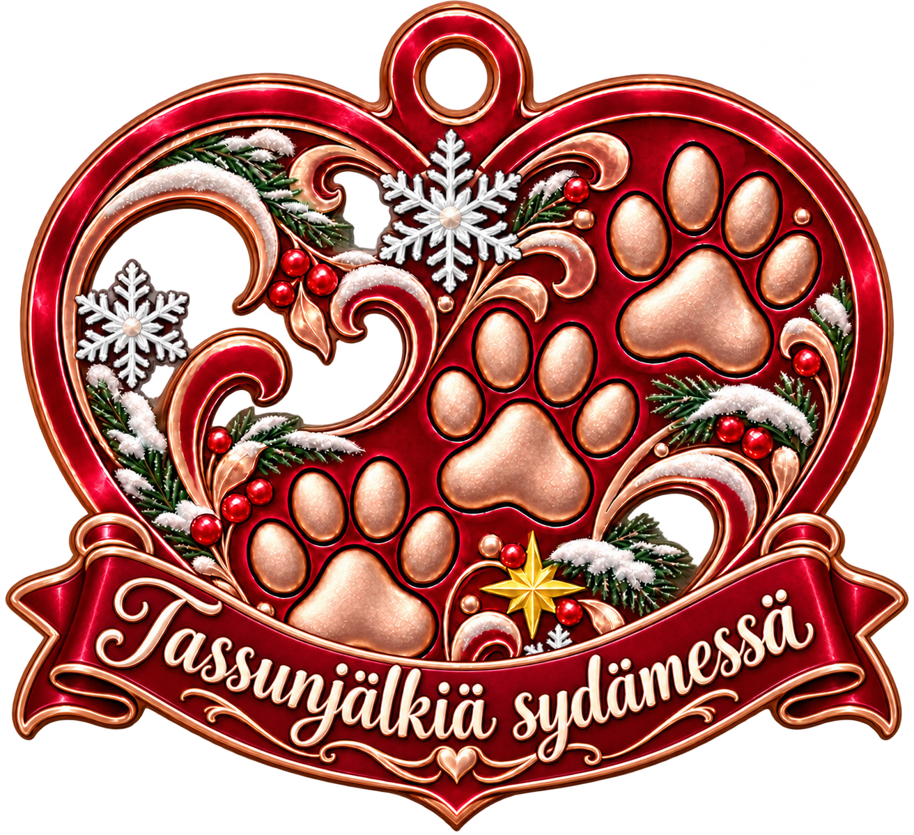 Tassunjälkiä sydämessä - joulukoriste tekstillä