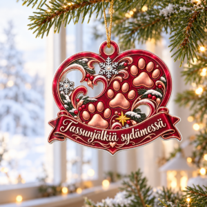 Tassunjälkiä sydämessä - joulukoriste tekstillä